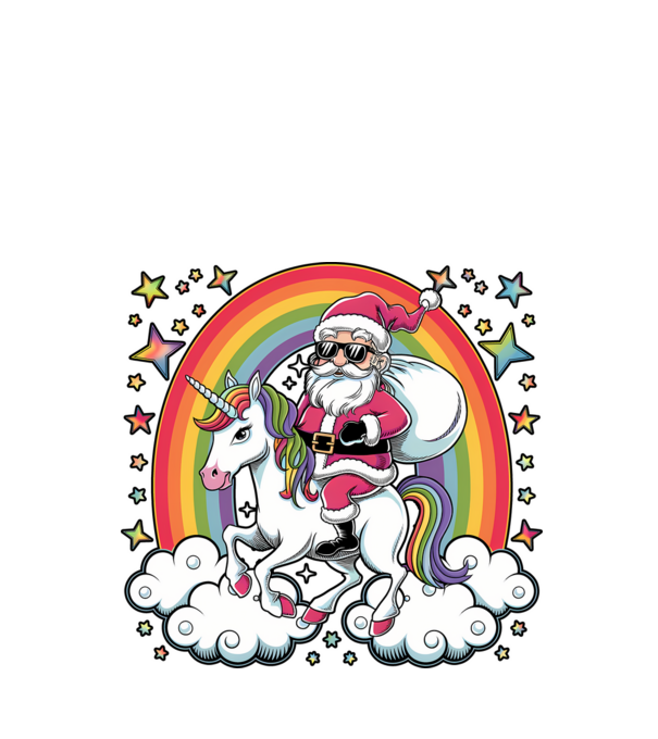 Moș Crăciun cool pe un unicorn model negru pe tricou