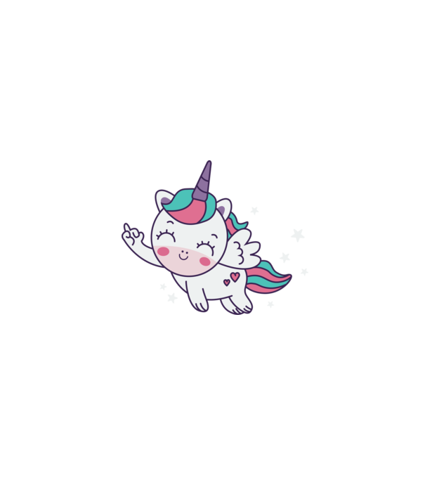 Unicorn drăguț arată degetul model alb pe tricou