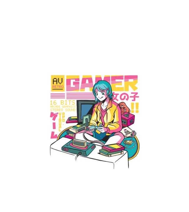 Anime fată Gamer model negru pe tricou