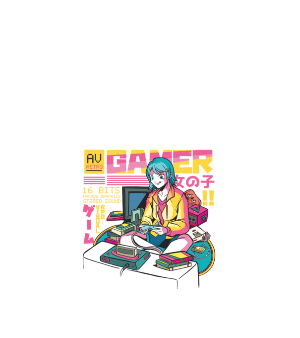 Anime fată Gamer model negru pe tricou