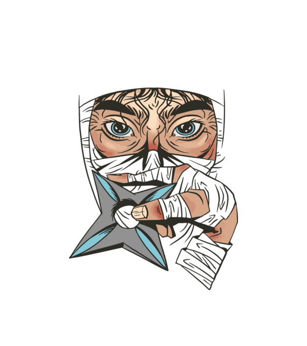 Cap de ninja model alb pe tricou