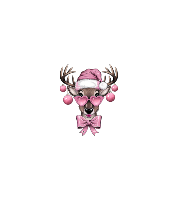Pink Xmas Reindeer model alb pe tricou