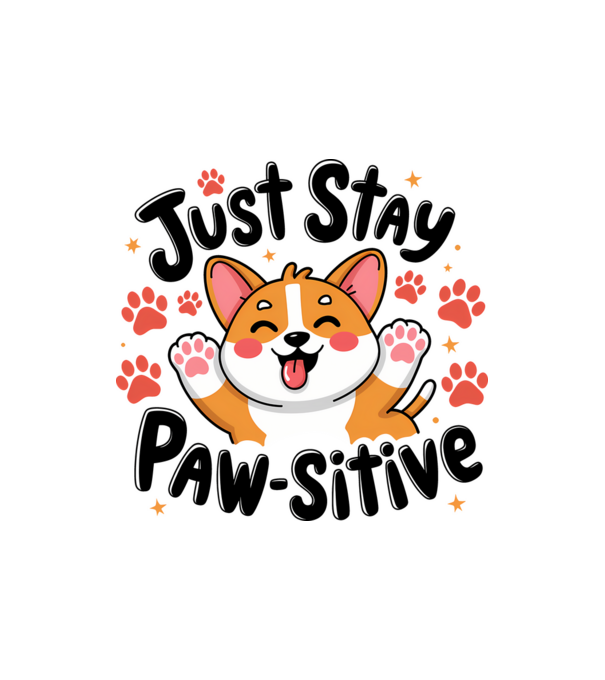 Just Stay Paw-sitive Alb model nisipiu pe tricou