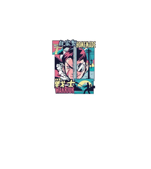 Anime Vaporwave Home Made Warrior model negru pe tricou