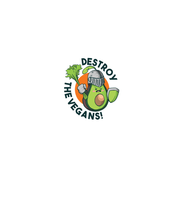 Destroy the Vegans - tricou amuzant războinic Avocado model alb pe tricou