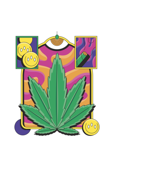 Hippy Cannabis model negru pe tricou