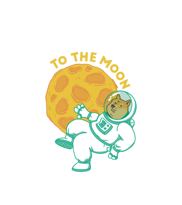 Dogecoin to the moon model alb pe tricou