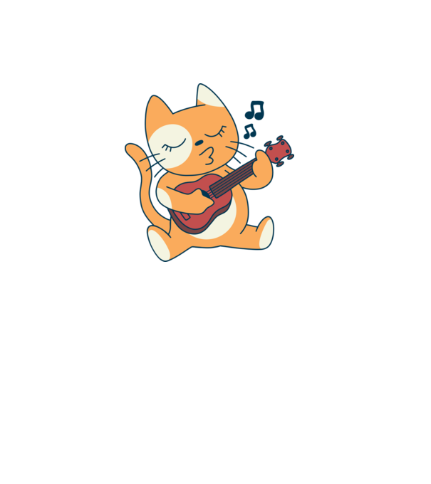 Pisică chitară Ukulele model alb pe tricou