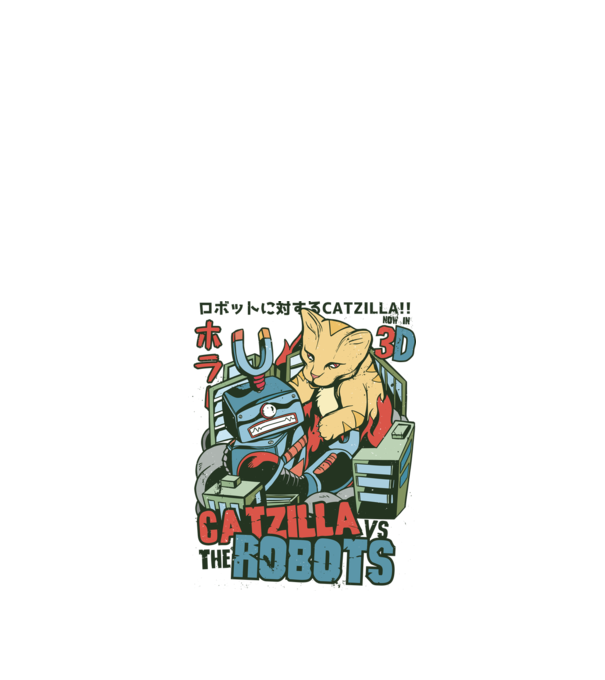 Catzilla Vs Robots model alb pe tricou