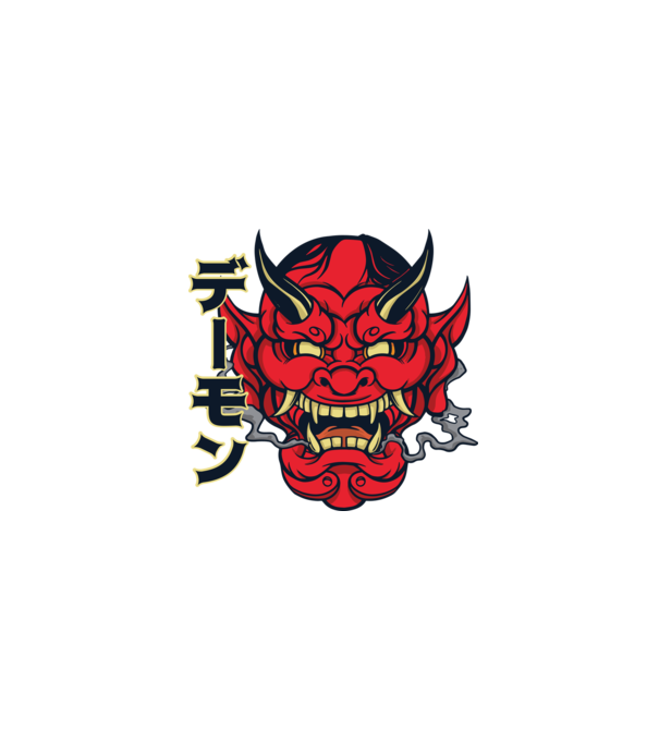 Mască demon chinez model alb pe tricou