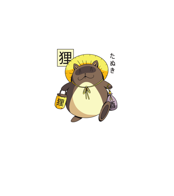 Tanuki Yokai model bordo pe tricou