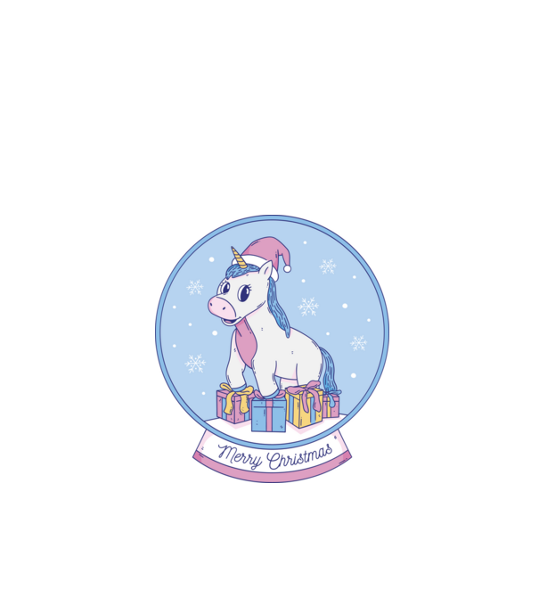 Glob de zăpadă drăguț, de Crăciun, cu Unicorn model negru pe tricou