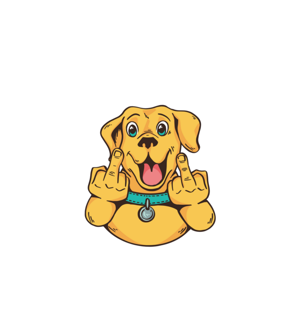 Golden Retriever arată degetul model negru pe tricou