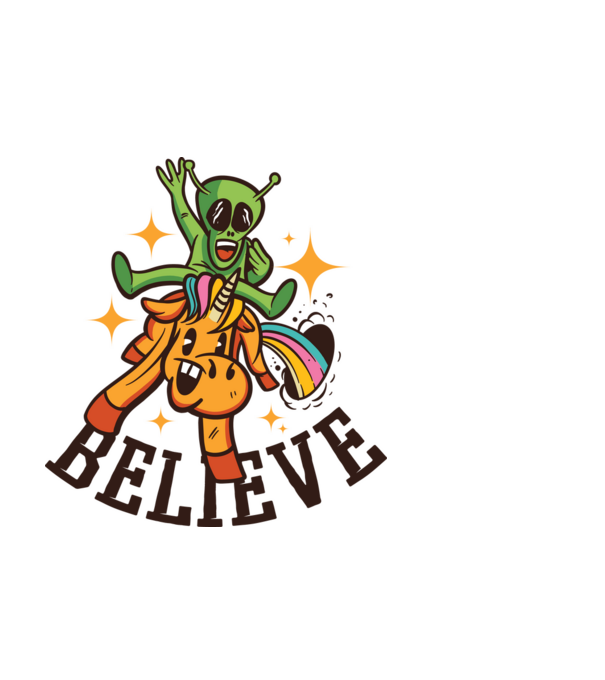 Unicorn Alien model alb pe tricou
