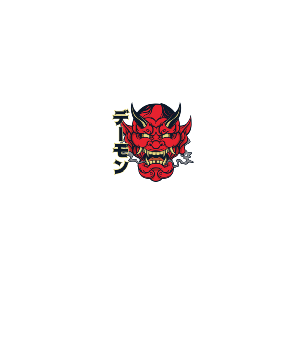 Mască demon chinez model alb pe tricou