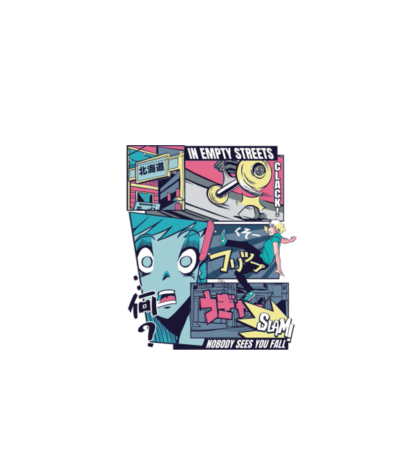 Anime Vaporwave Benzi desenate Skateboard model negru pe tricou