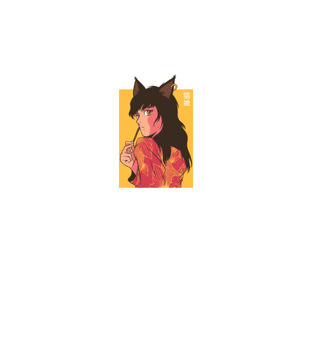 Pisică Fată Anime model gri pe tricou