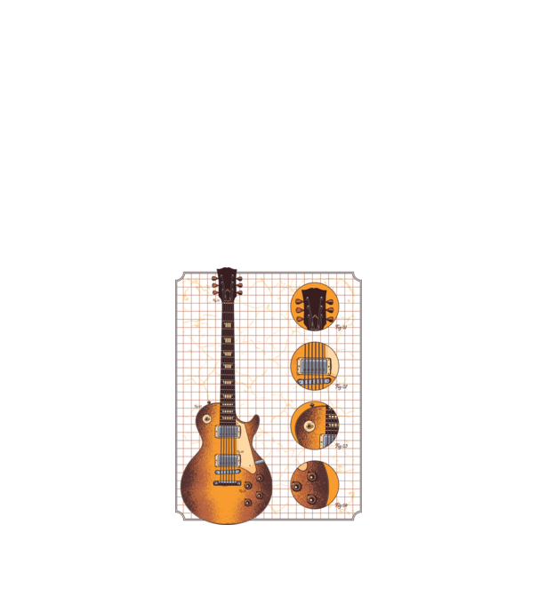 Gibson Chitară desen gold model alb pe tricou