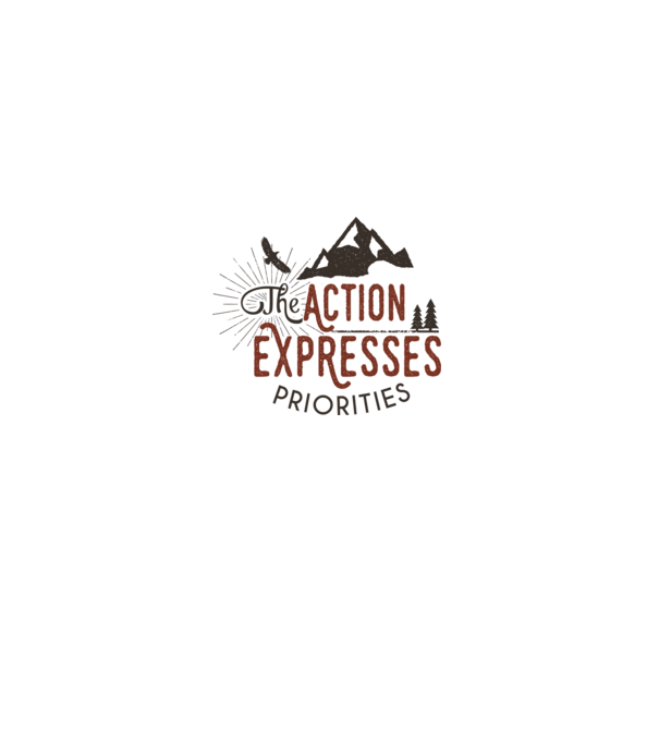 The action expresses priorities model alb pe tricou