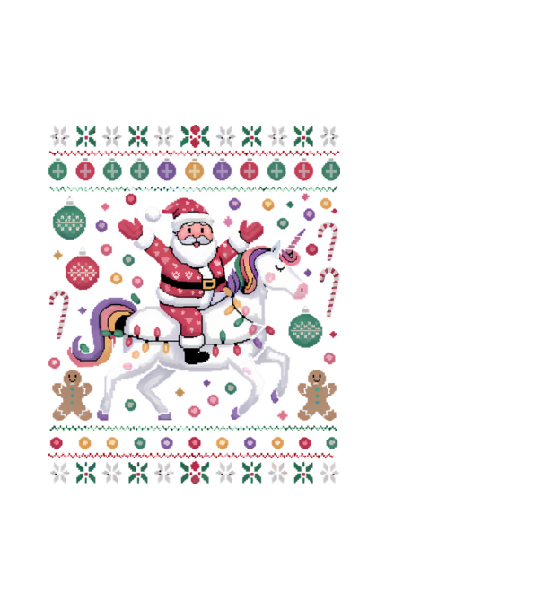 Moș Crăciun pe un pulover urât unicorn model alb pe tricou