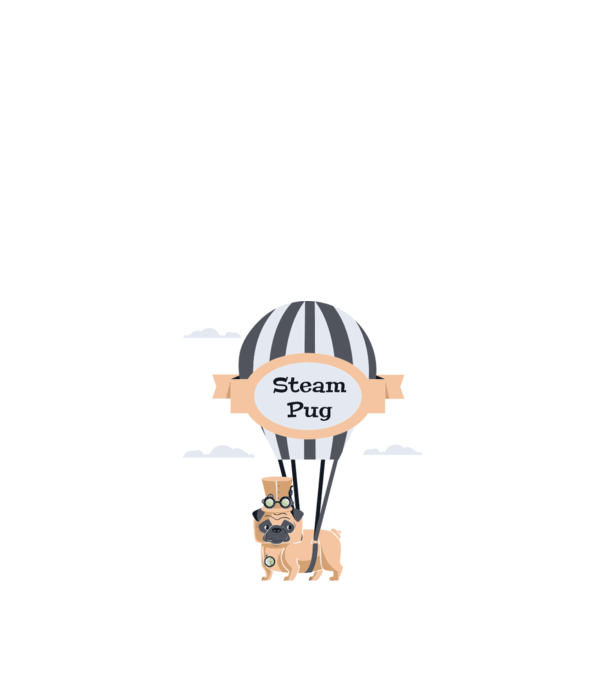 Steampug - mops model nisipiu pe tricou