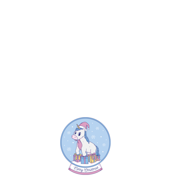 Glob de zăpadă drăguț, de Crăciun, cu Unicorn model alb pe tricou