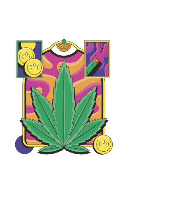 Hippy Cannabis model negru pe tricou