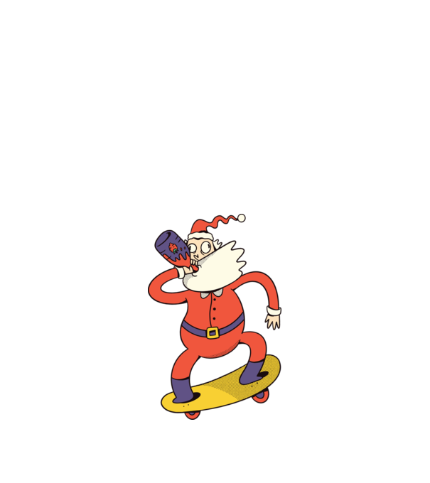 Moș Crăciun Skateboarder model alb pe tricou