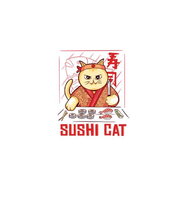 Pisică Sushi model negru pe tricou