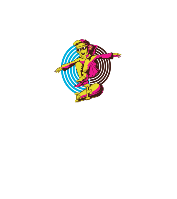 Maimuță Skateboarder model alb pe tricou