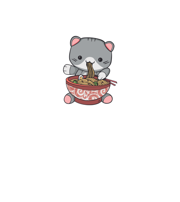 Pisică Kawaii Ramen model gri pe tricou