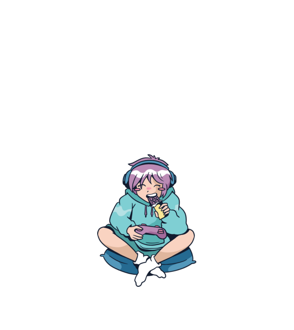 Anime Gamer Fată cu ciocolată model albastru închis pe tricou