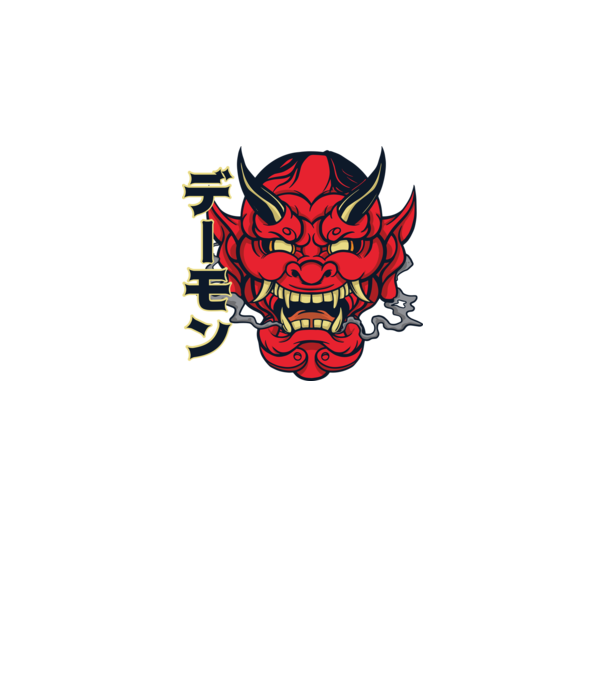 Mască demon chinez model alb pe tricou