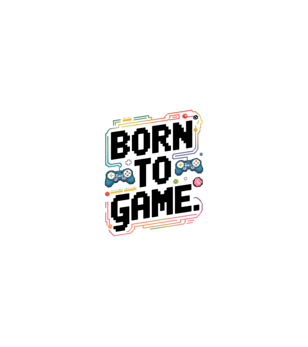 Born to Game Pixel Alb model nisipiu pe tricou