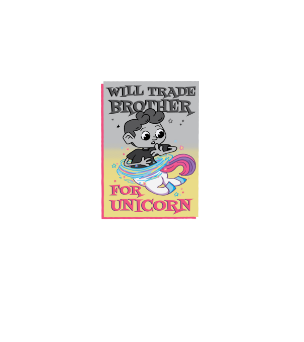 Îl ofer la schimb pe fratele meu pentru un unicorn model albastru închis pe tricou