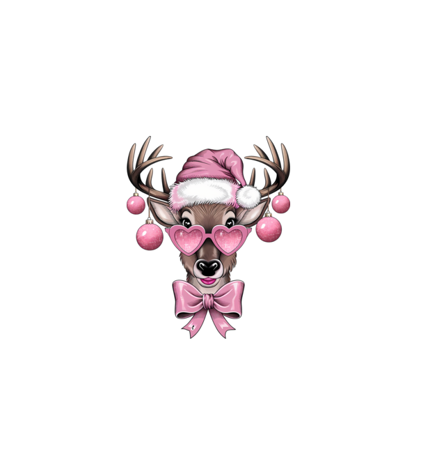 Pink Xmas Reindeer model alb pe tricou