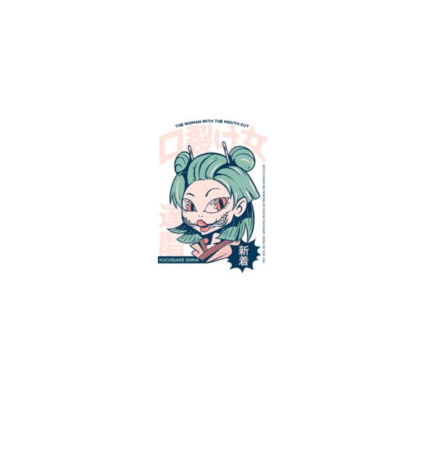 Kuchisake Onna Yokai Anime model albastru jeanși pe tricou