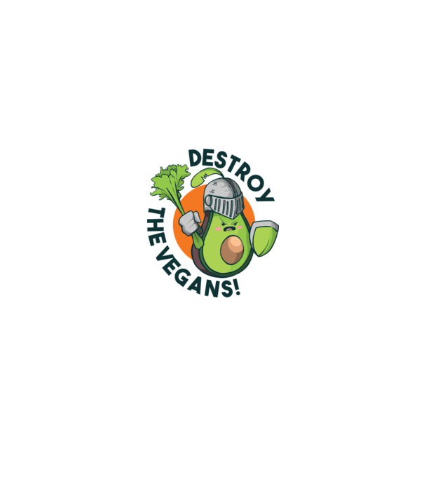 Destroy the Vegans - tricou amuzant războinic Avocado model alb/roșu pe tricou
