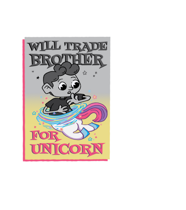 Îl ofer la schimb pe fratele meu pentru un unicorn model negru pe tricou