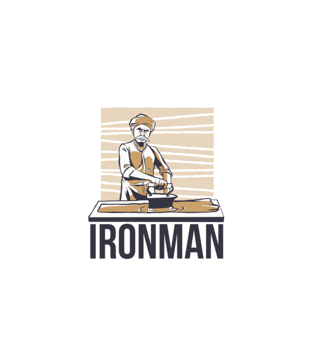 Ironman Om care calcă (montează metal) model alb pe tricou