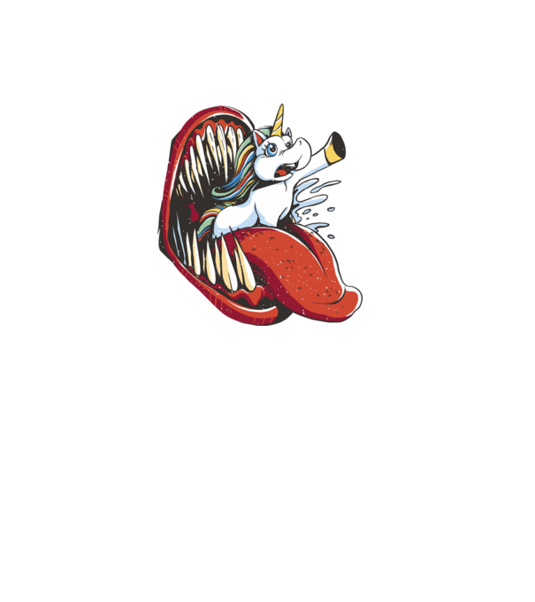 În gura monstrului Unicorn model negru pe tricou