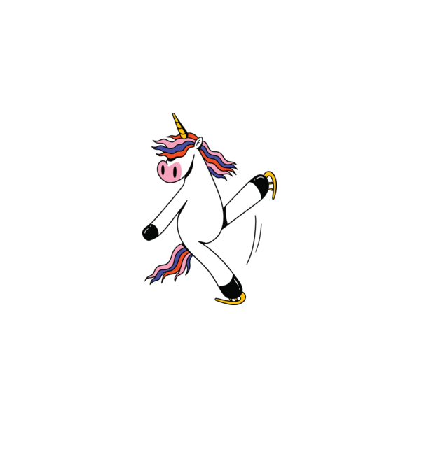 Unicorn cu Patine model alb pe tricou