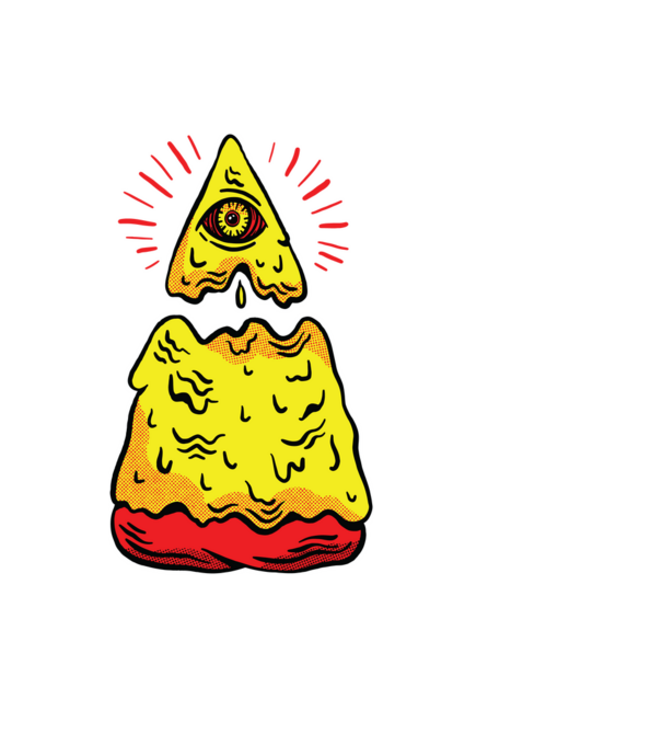 Illuminati Pizza model negru pe tricou