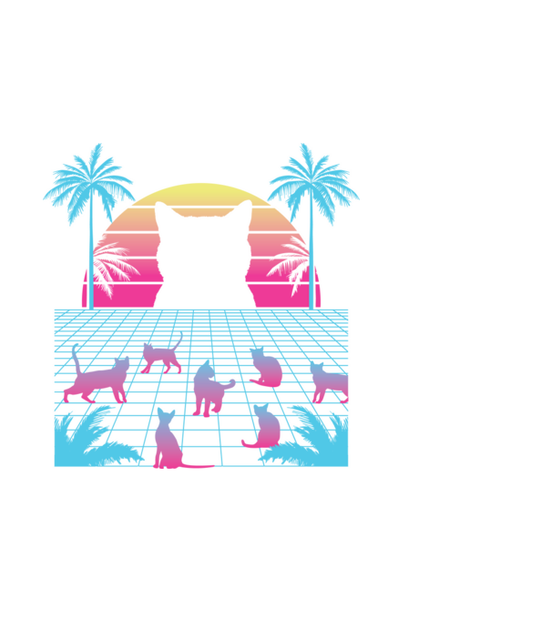 Pisică Vaporwave neon model negru pe tricou