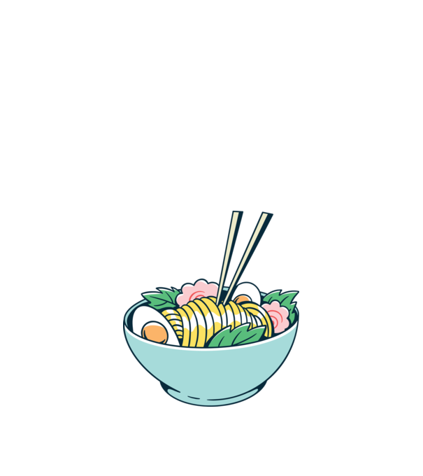 Paste Ramen model albastru închis pe tricou