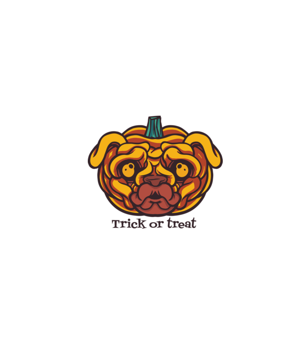 Mops cap de dovleac Halloween model alb pe tricou