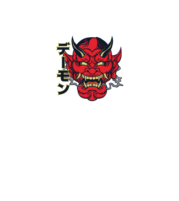 Mască demon chinez model alb pe tricou