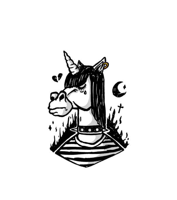 Emo unicorn model alb pe tricou