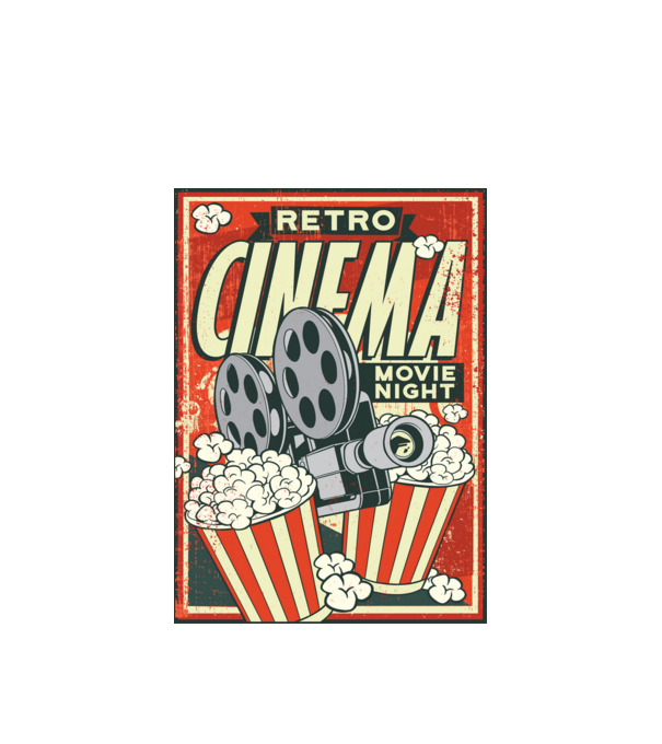Afiș cinema retro model alb pe tricou