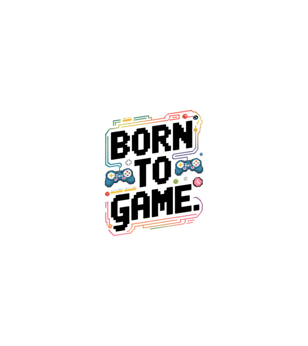 Born to Game Pixel Alb model nisipiu pe tricou